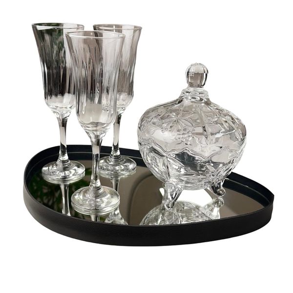 Bandeja Orgânica Espelhada Couro Ecológico Decorativa Modelos Variados 