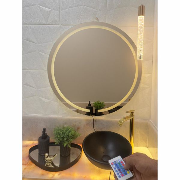 Espelho Redondo Jateado com CONTROLE REMOTO e 16 TONS DE LED Quarto, Banheiro, Camarim