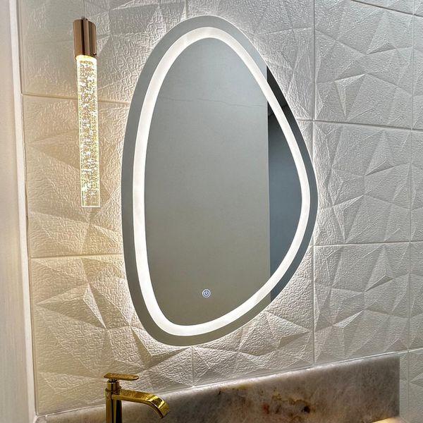 Espelho Orgânico Jateado com 3 TONS DE LED e Botão Touch 45X70cm Decorativo
