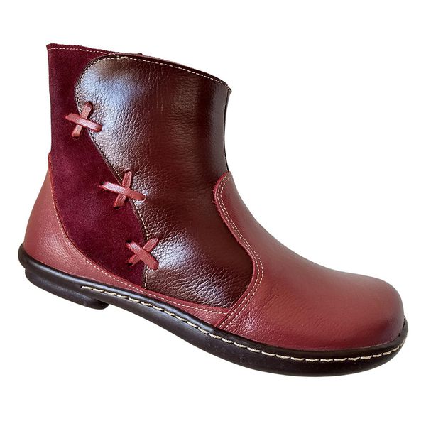 Bota Feminina em Couro Vermelho com zíper