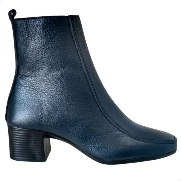 Bota Feminina Couro Legítimo cano médio zíper Azul Marinho Salto