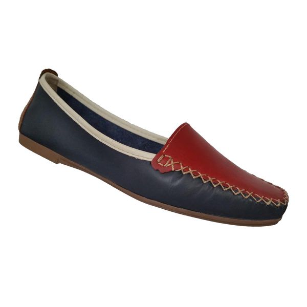 Mocassim Feminino em Couro Colorido e Azul Marinho