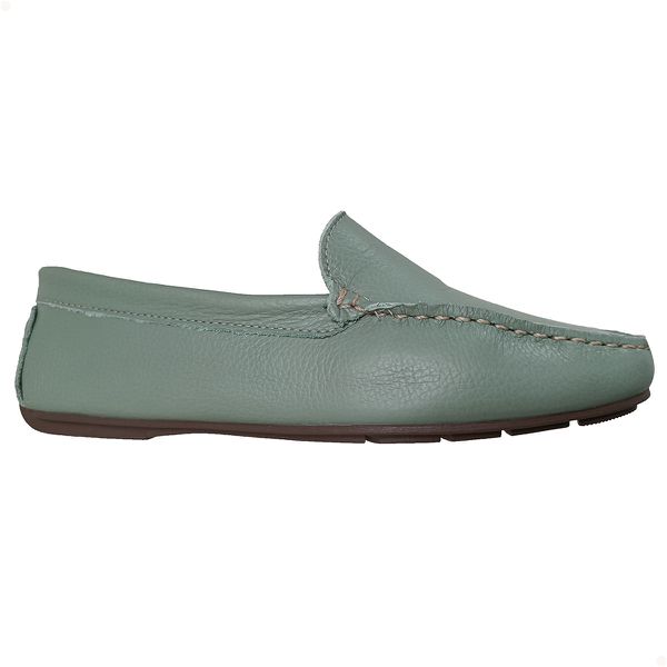 Mocassim Feminino Couro Legítimo Verde Pesponto