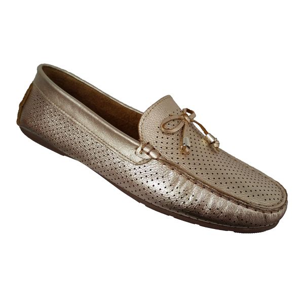 Mocassim Feminino em Couro Ouro Branco / Laço