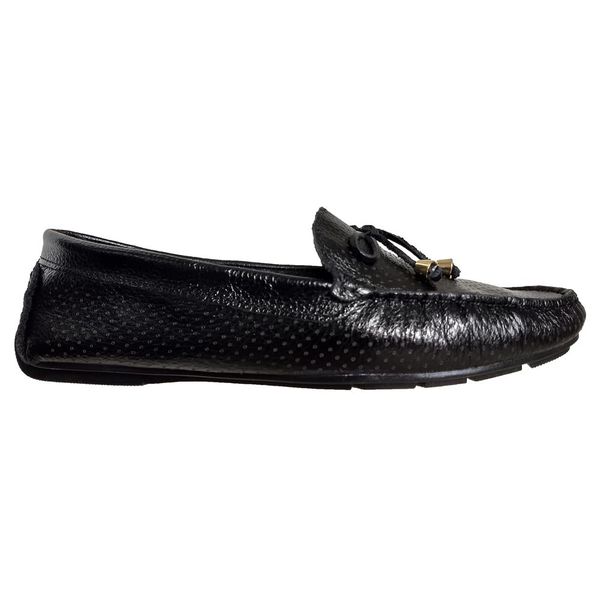 Mocassim Feminino em Couro Preto / Laço