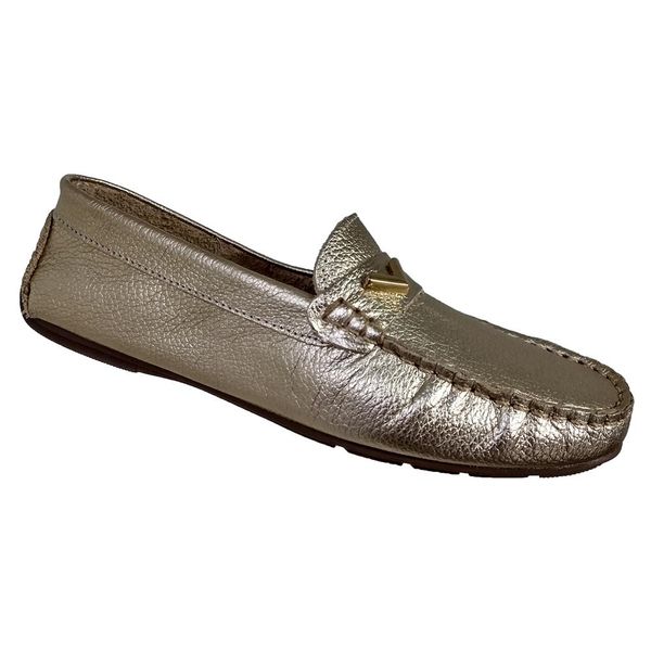 Mocassim Feminino em Couro Ouro Branco