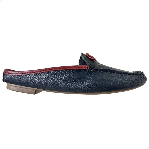 Mocassim Feminino Mule Couro Legítimo Azul marinho