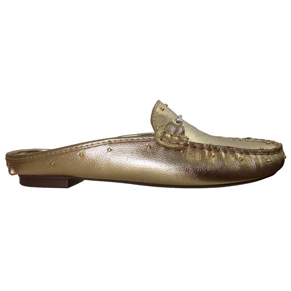 Mule Feminino Couro Legítimo Ouro Branco Pesponto