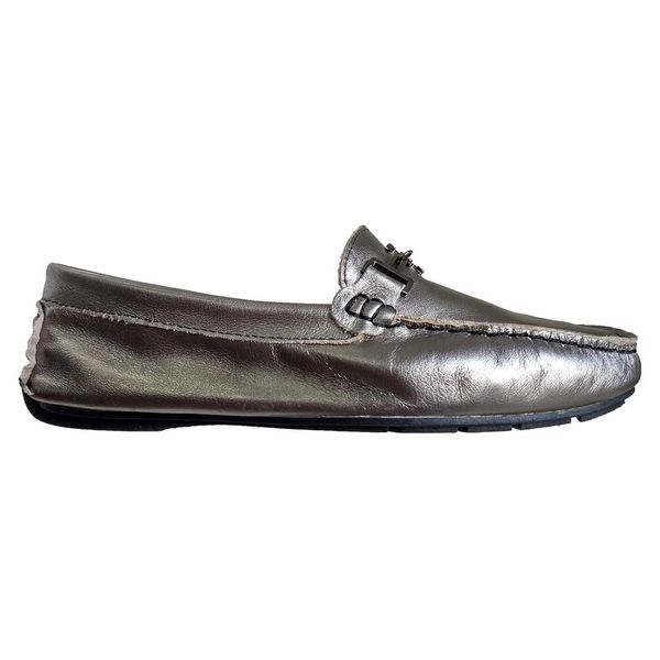 Sapato Mocassim Feminino Couro Legítimo Prata Velho