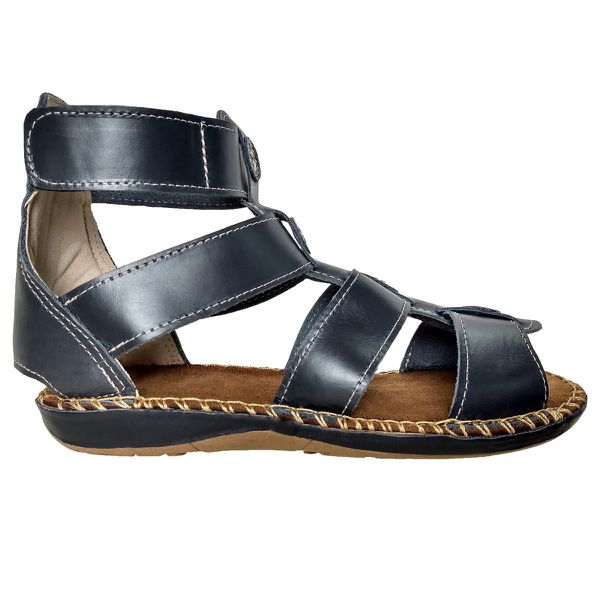 Sandália Feminina Gladiador Couro Azul Marinho