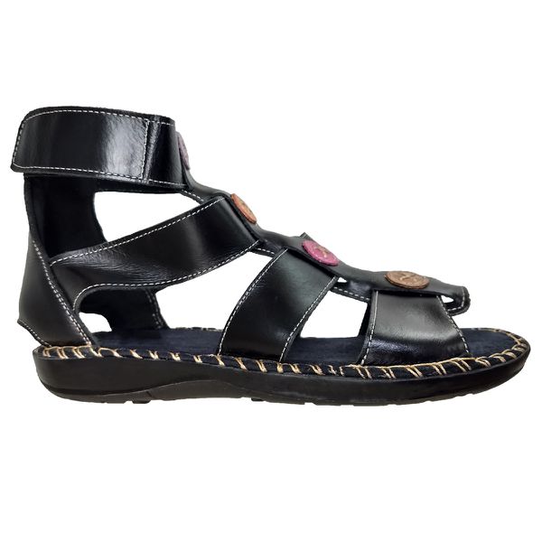 Sandália Gladiadora Feminina Couro Preto Velcro