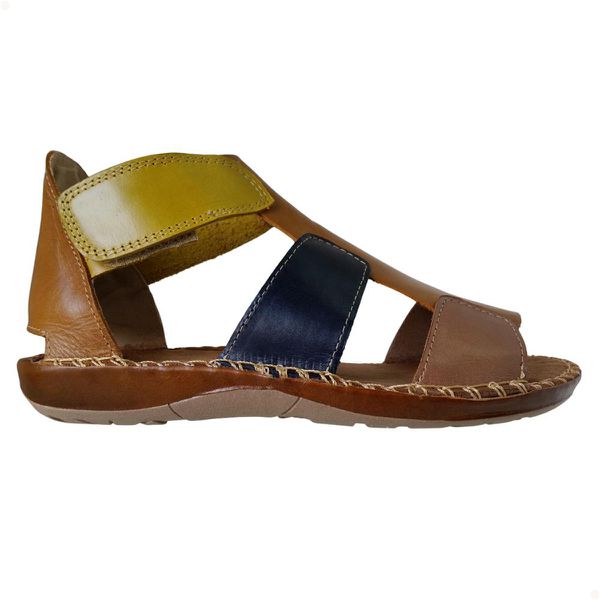 Sandália Rasteira Feminina Couro Legítimo Colorida Velcro