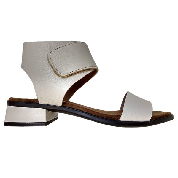 Sandália Feminina salto couro bovino Off White Velcro