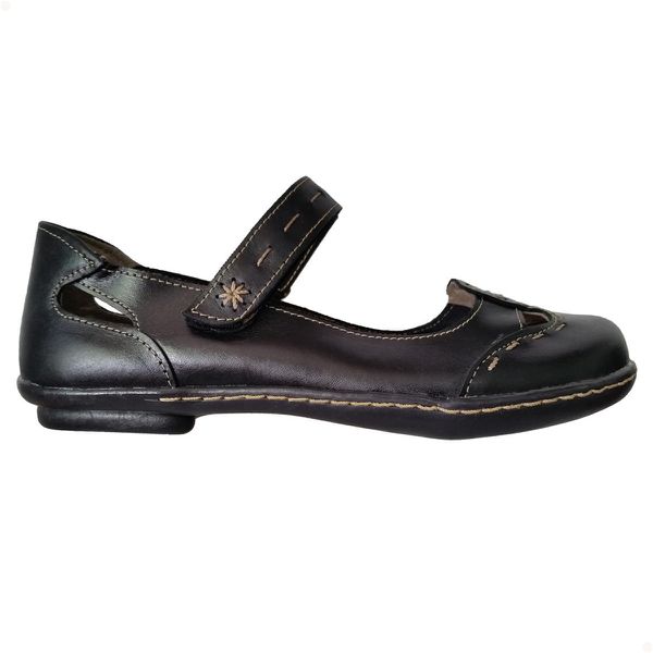 Sapatilha Feminina Boneca Couro Legítimo Preto Velcro