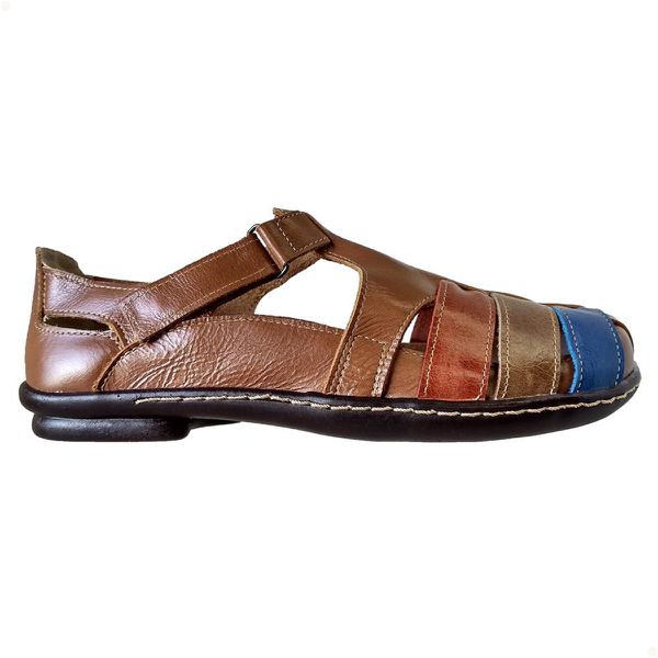 Sapatilha Feminina Couro Legítimo Caramelo Velcro
