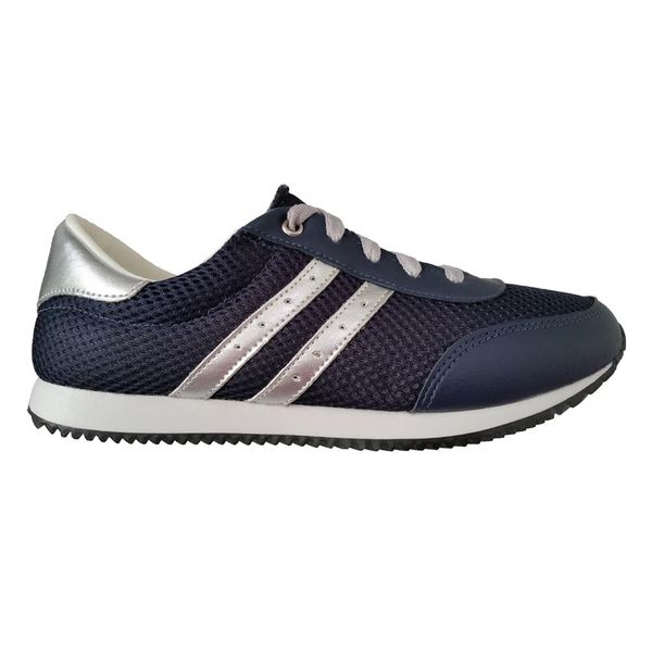 Tênis casual feminino tecido leve macio azul marinho cadarço