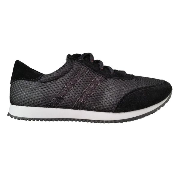 Tênis casual feminino tecido Preto cadarço