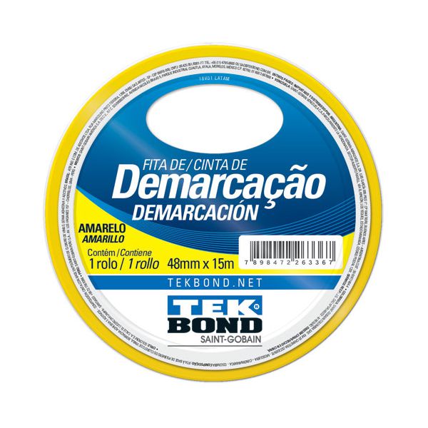 Fita Demarcação de Solo Vidro Amarela 48mmX15m Tekbond