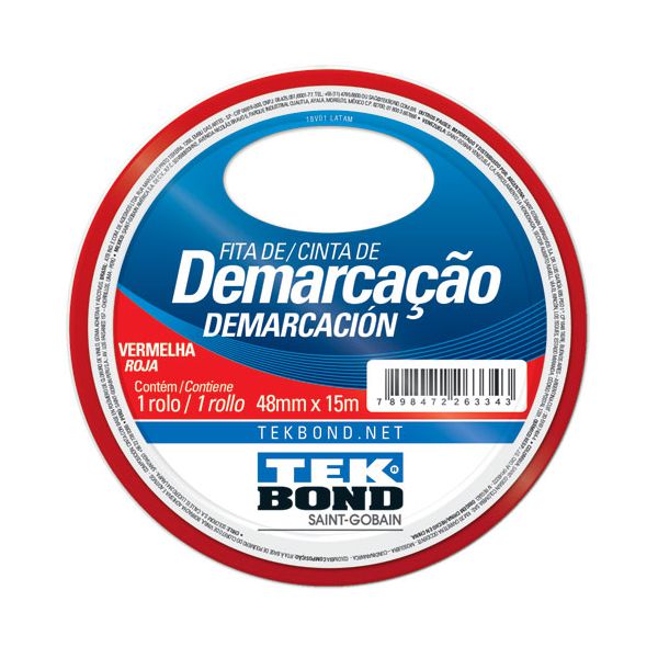 Fita Demarcação de Solo Vidro Vermelha 48mmX15m Tekbond