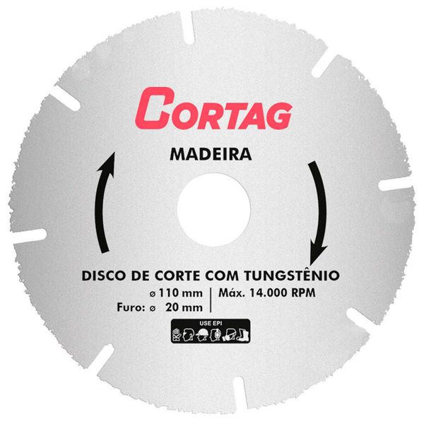 DISCO CORTE TUNGSTÊNIO PARA MADEIRA CORTAG 110 MM