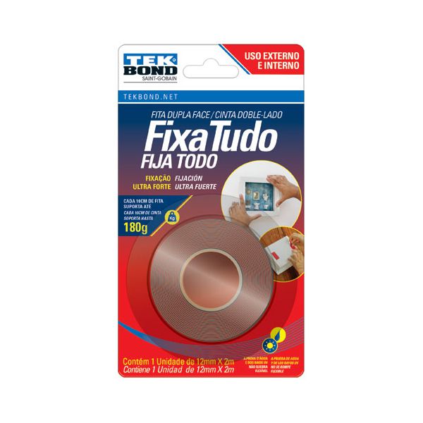 Fita Dupla Face Fixa Tudo 12mmx2m Externo e Interno Tekbond