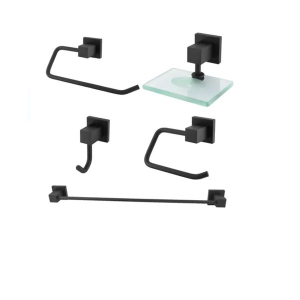 Kit Acessórios Banheiro Granada Luxo Inox 5 Pçs Preto Bolth