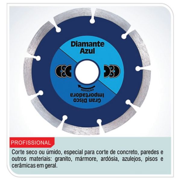 DISCO SERRA MÁRMORE GRANITO SEGMENTADO DIAMANTE AZUL 105MM