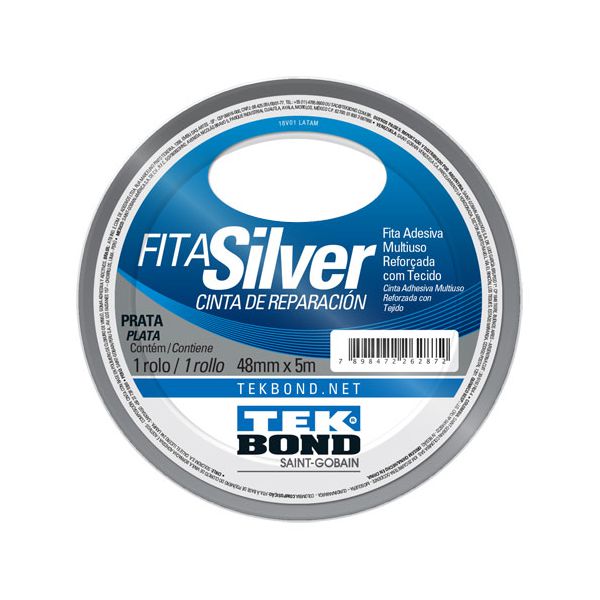 Fita Adesiva Silver Tape Prata 48mm x 5m Tekbond