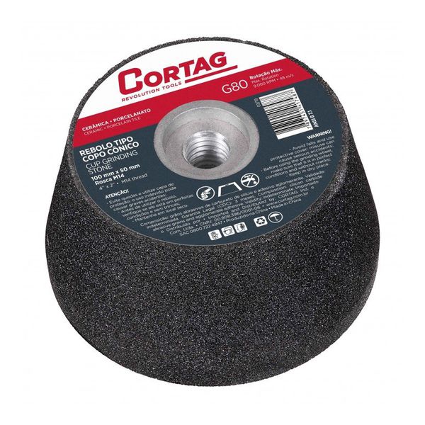 REBOLO TIPO COPO CONICO 100 MM G 80 ROSCA M14