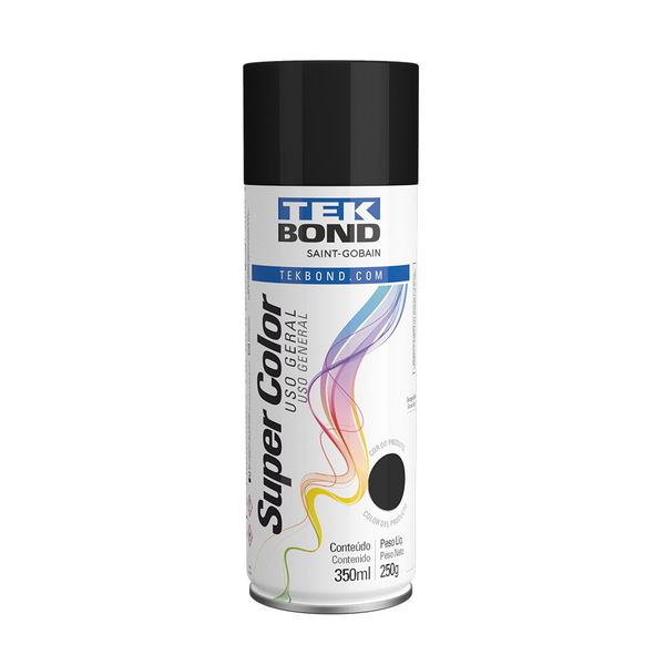 Tinta Spray Super Color Preto Brilhante Uso Geral 350ml TekBond