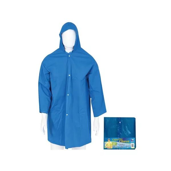 CAPA DE CHUVA MANGA LONGA E CAPUZ REFORÇADA AZUL GG PLASTNOVA