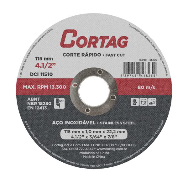 DISCO DE CORTE 4.1/2 INOX CORTAG