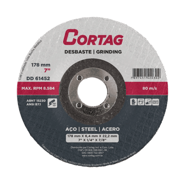 Disco de Corte Desbaste 115 Mm 178X22,2X6,4MM Cortag
