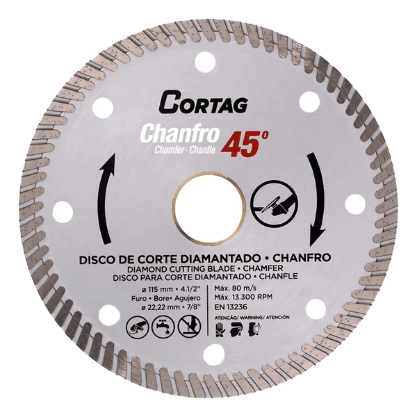 Disco De Corte Diamantado Chanfro 115mm Turbo Cortag 45º 