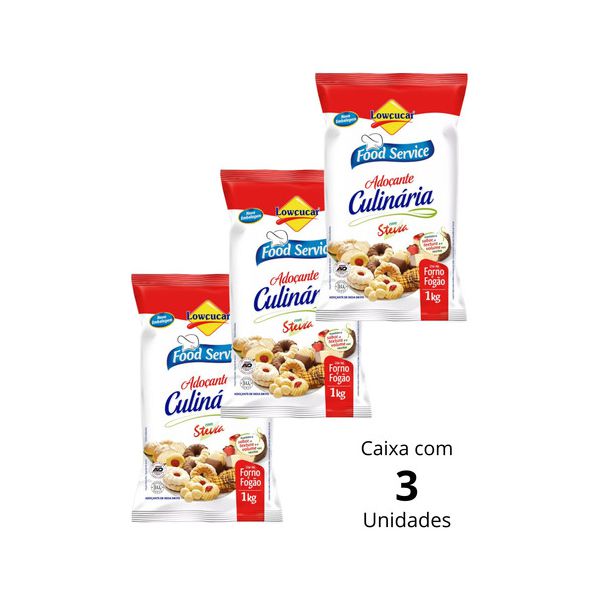 Kit 3 Pacotes De Adoçante Culinário Diet Stevia 1kg Lowçucar