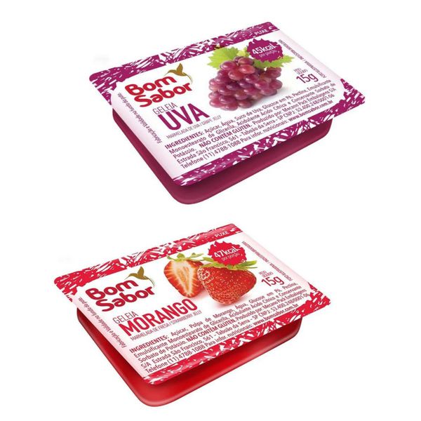 Geleia Sabor Morango e Uva Bom Sabor Em Blister De 15g Kits De 144, 72, 48 e 36 Unidades