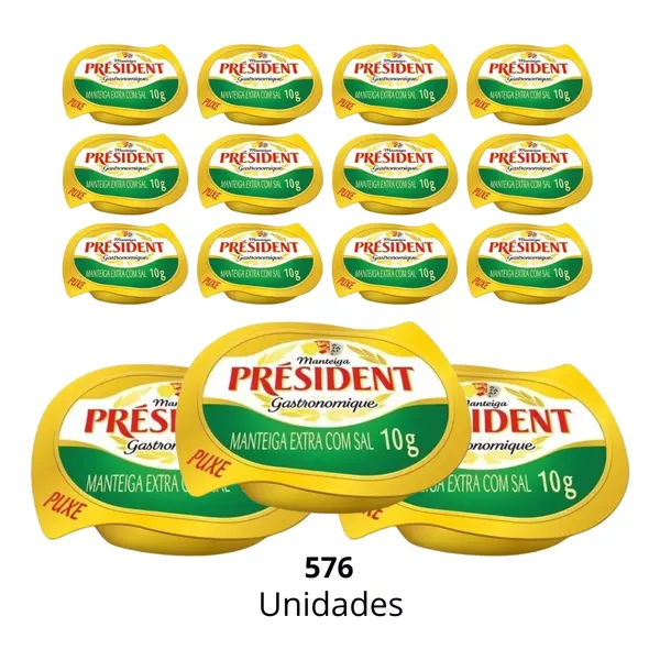 Kit 3 Caixas De Manteiga Extra Com Sal Président Em Blister Sachê De 10g 576 Unidades