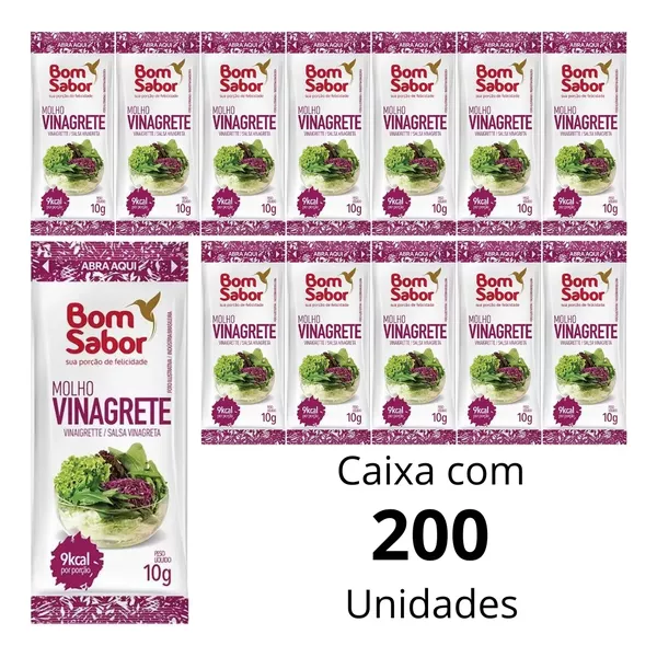 Molho Vinagrete Bom Sabor Sache De 4ml Caixa com 200 Unidades Para Salada Legumes