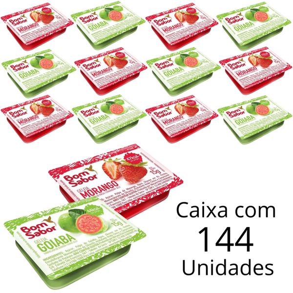 Geleia Sabor Goiaba e Morango Bom Sabor Em Sachê Blister De 15g Caixa Com 144 Unidades