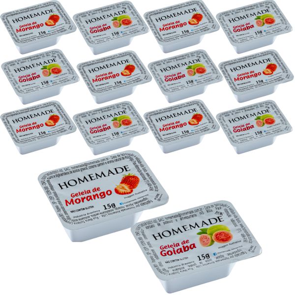 Geleia Homemade Sabor Morango e Goiaba Em Blisters 15g Kits De 144, 72 e 36 Unidades