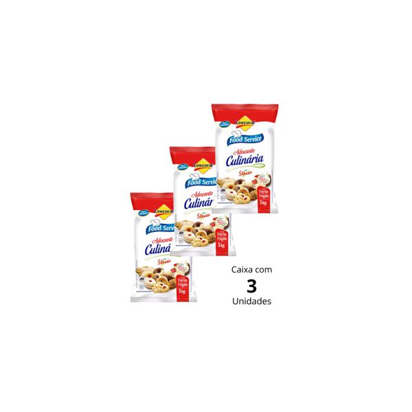 Kit 3 Pacotes De Adoçante Culinário Diet 1Kg Lowçucar Com Stévia De Para Bolos Doces e Pães