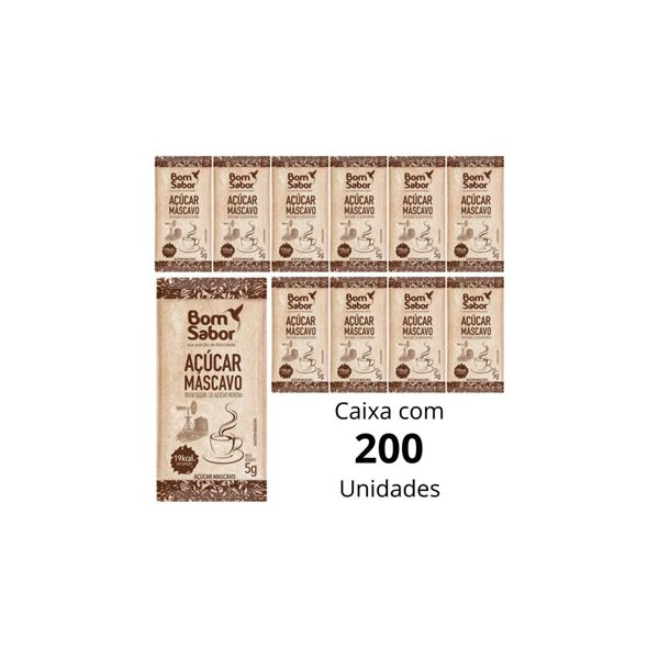 Kit 200 unidades De Açucar Mascavo Premium Sache 5 gramas Natural Organico