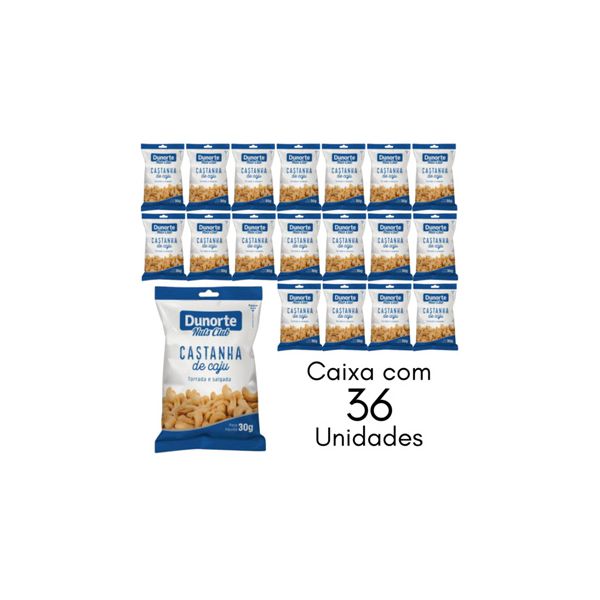 Castanha De Caju Torrada E Salgada Dunorte Pacote De 30g Caixa Com 36 Unidades