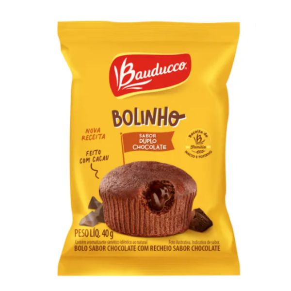 Bolo Bolinho Sabor Duplo Chocolate Bauducco Pacotinho De 40g Caixa Display Kits De 16, 32, 48 e 96 Unidades