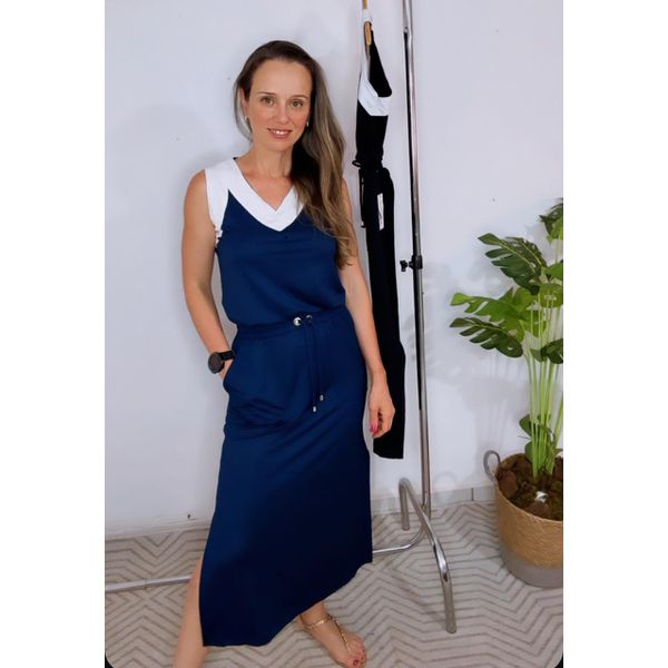 Conjunto Ana Bicolor Marinho e Off White 