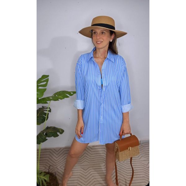Chemise Listrada Azul e branca