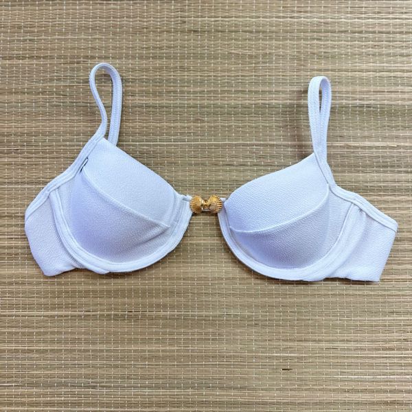 Top Meia Taça com Bojo Removível Branco Textura