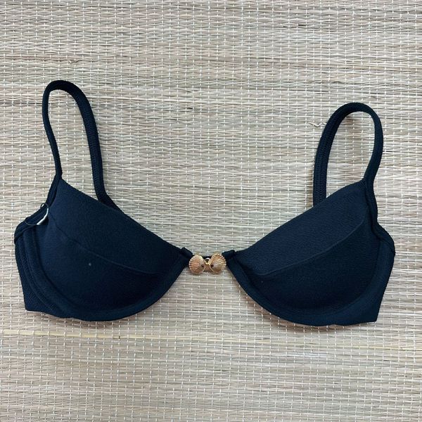 Top Meia Taça com Bojo Removível Preto Textura