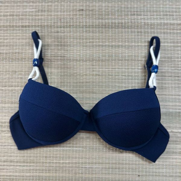 Top Meia Taça com detalhes Marinho Textura