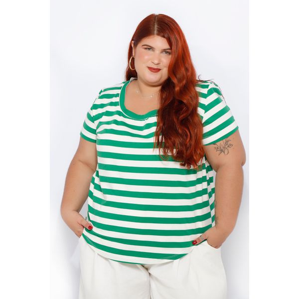 Blusa Malha Premium Listra Verde - Plus Size